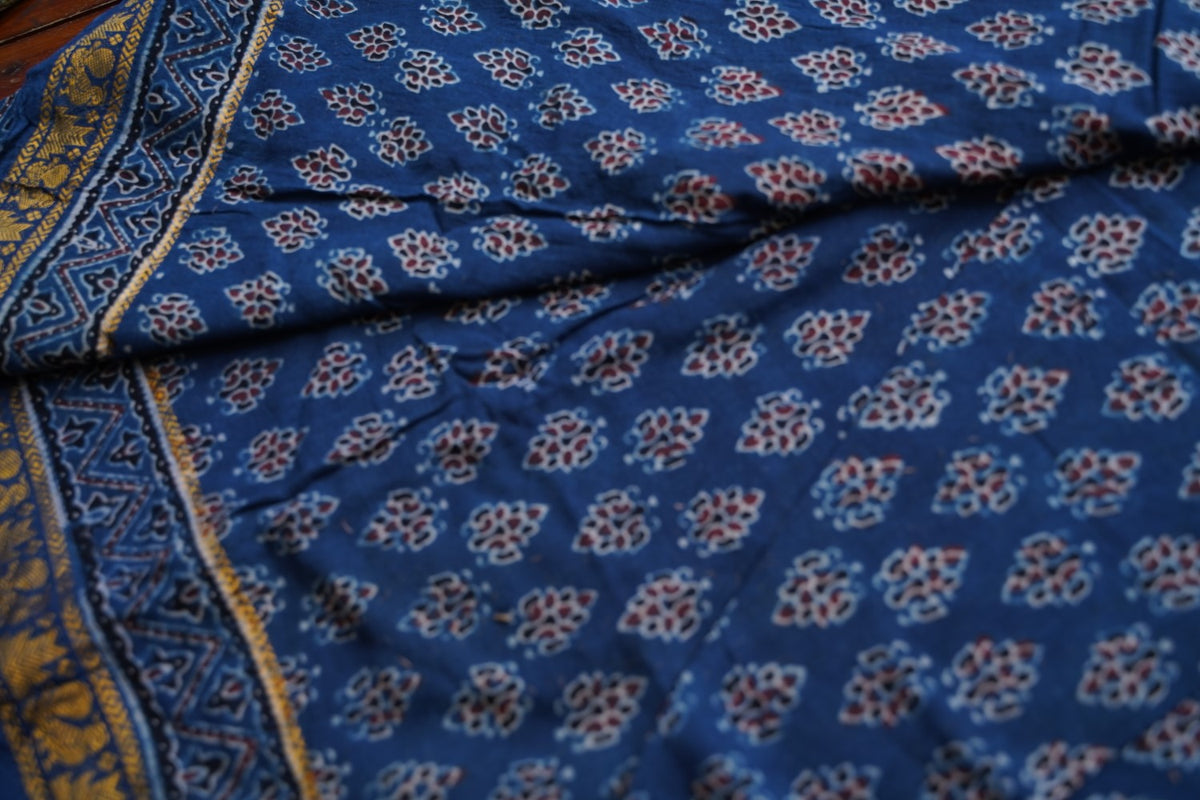 Ajrakh Block Printed cotton Saree PC18160
