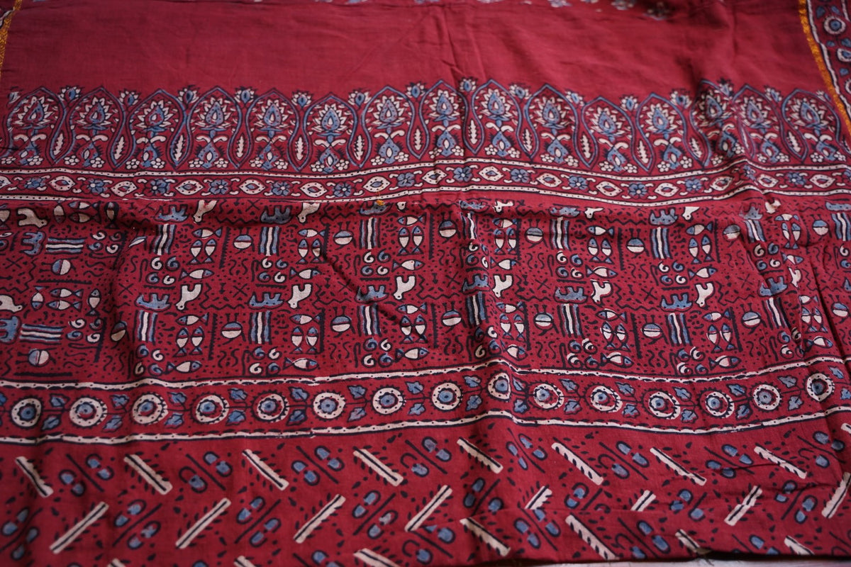 Ajrakh Block Printed cotton Saree PC18162