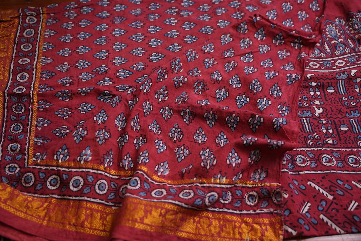 Ajrakh Block Printed cotton Saree PC18162