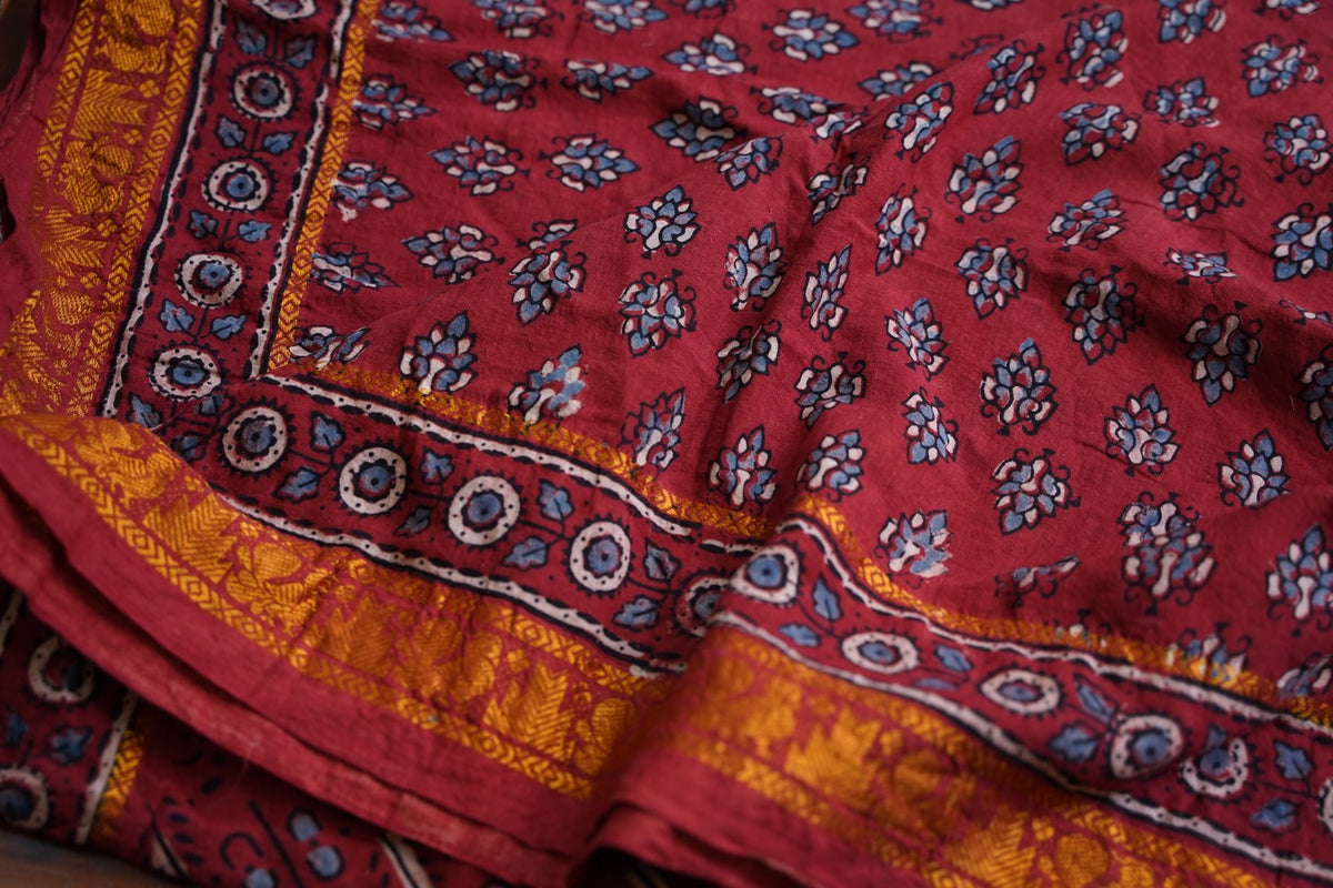 Ajrakh Block Printed cotton Saree PC18162