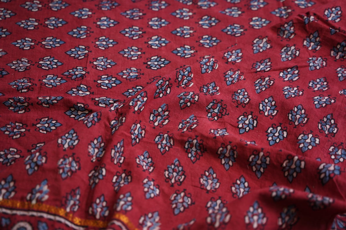 Ajrakh Block Printed cotton Saree PC18162