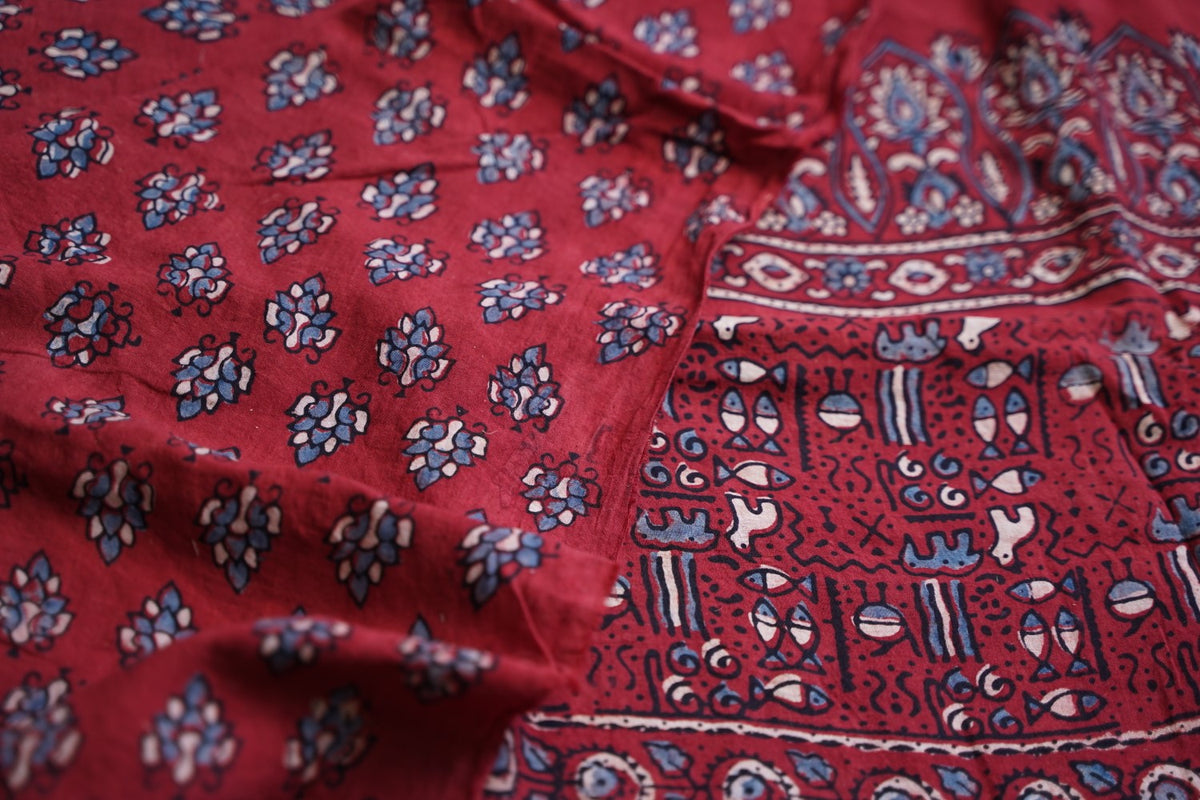 Ajrakh Block Printed cotton Saree PC18162