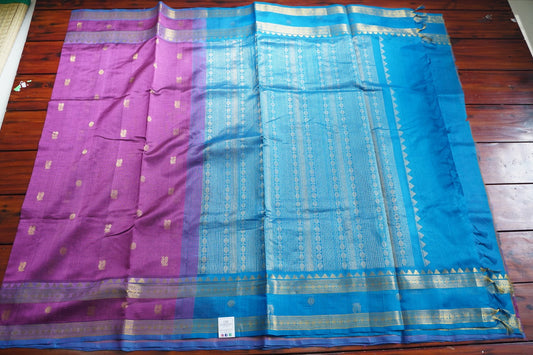 Purple Kanchi  Silk Cotton  Saree With Zari Border  PC11066