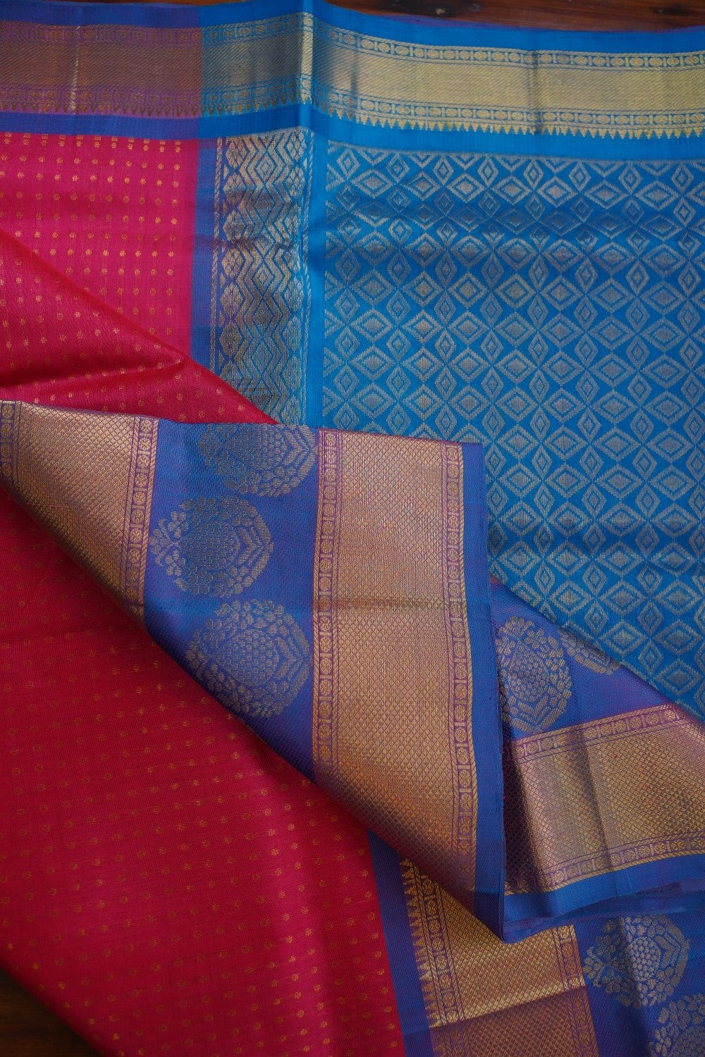 Pink Kanchi Silk Cotton  Saree With Zari Border  PC11072