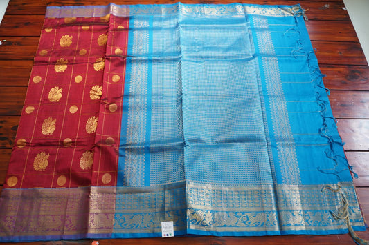 Maroon  Kanchi  Checks Silk Cotton  Saree With Zari Border  PC11022
