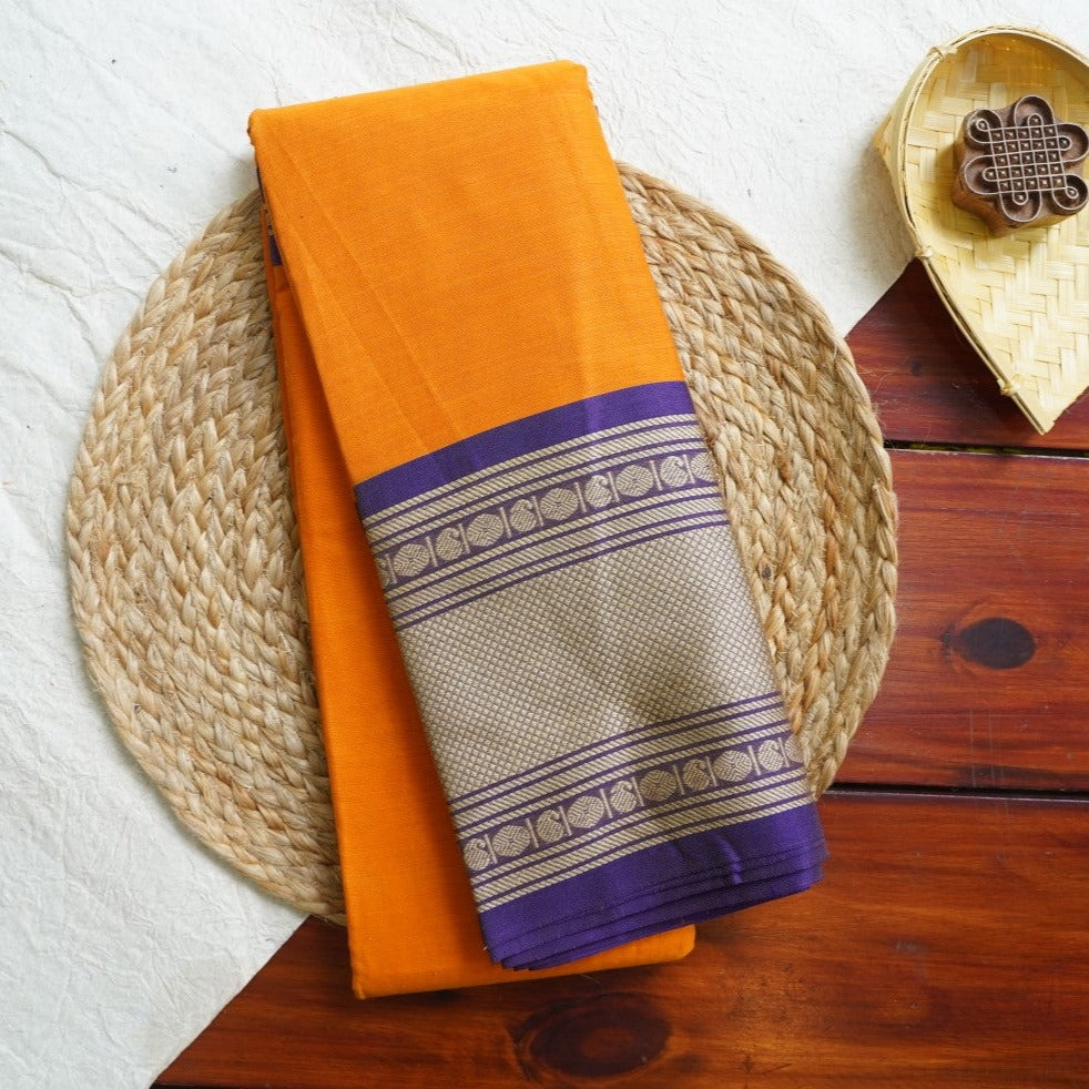 Yellow  Narayanapet handloom Cotton Saree with Thread border PC11151