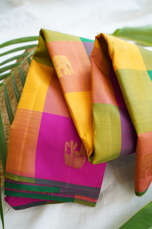 Brownish Grey  Narayanapet handloom Cotton Saree withGanga Jamuna border PC11158