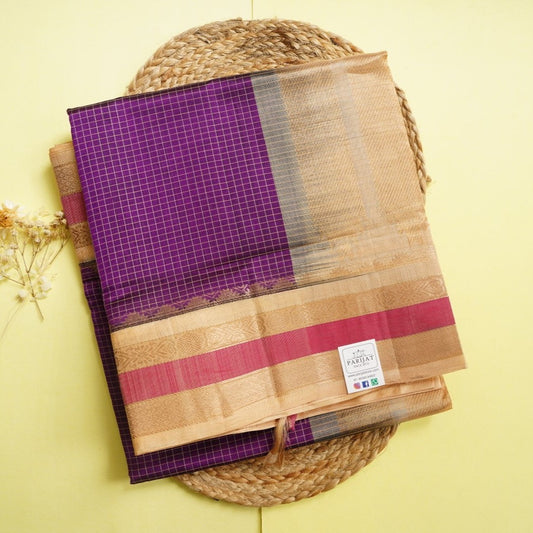 Purple Checks Kanchi silk cotton saree PC11179