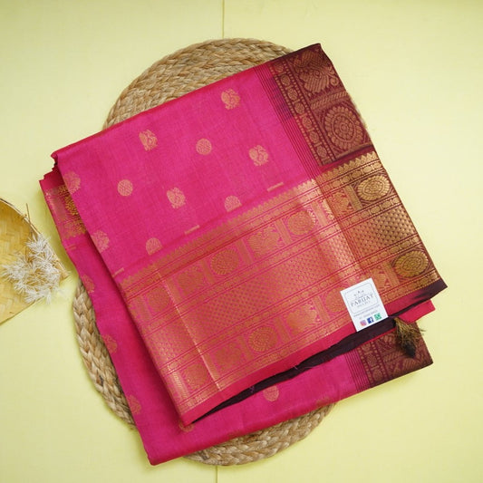 Pink  Butta  Kanchi  Silk Cotton Saree With Zari Border PC11246