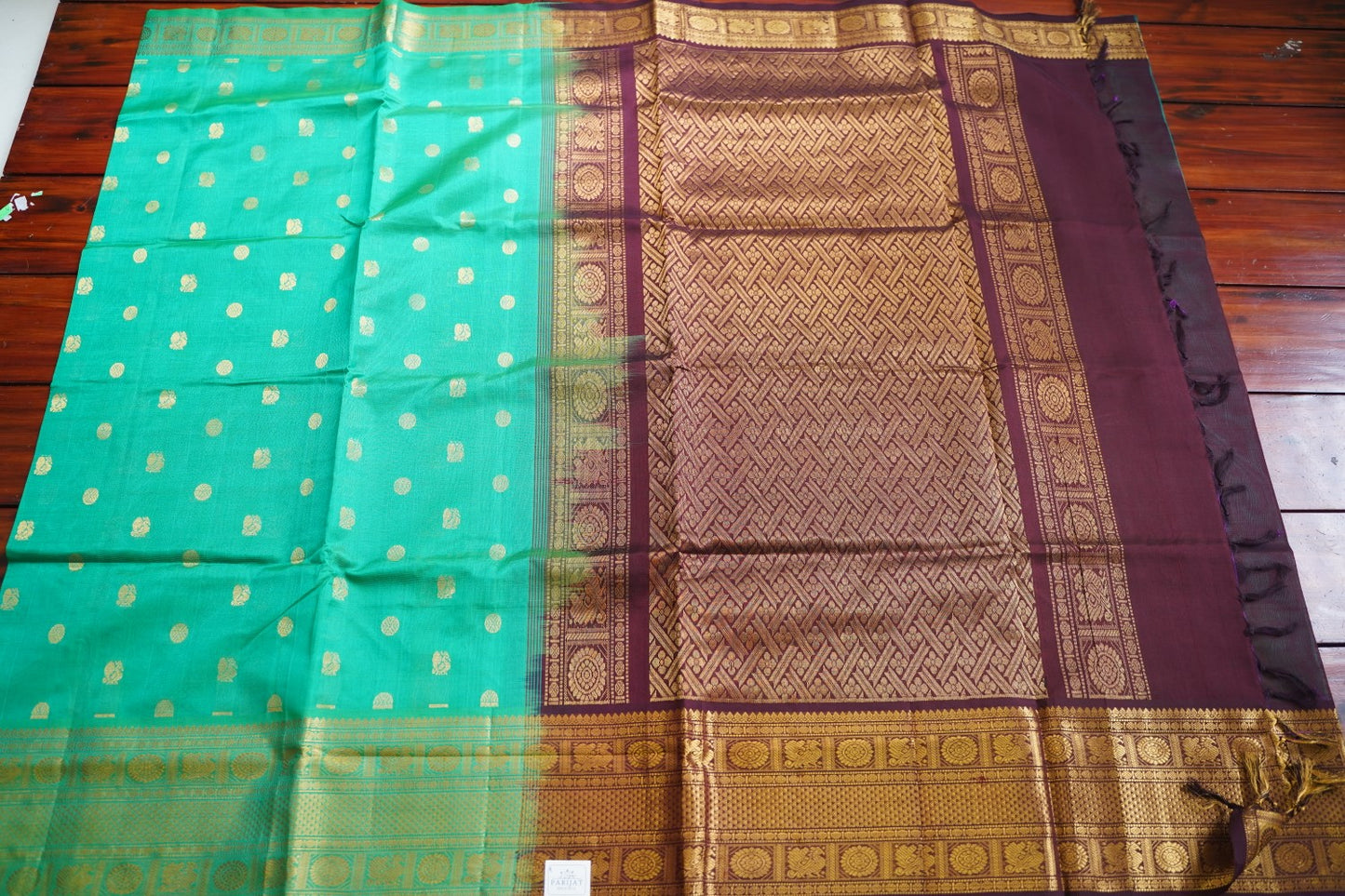 Leaf Green Butta  Kanchi  Silk Cotton Saree With Zari Border PC11250