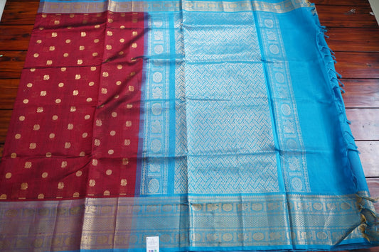 Maroon Butta  Kanchi  Silk Cotton Saree With Zari Border PC11247