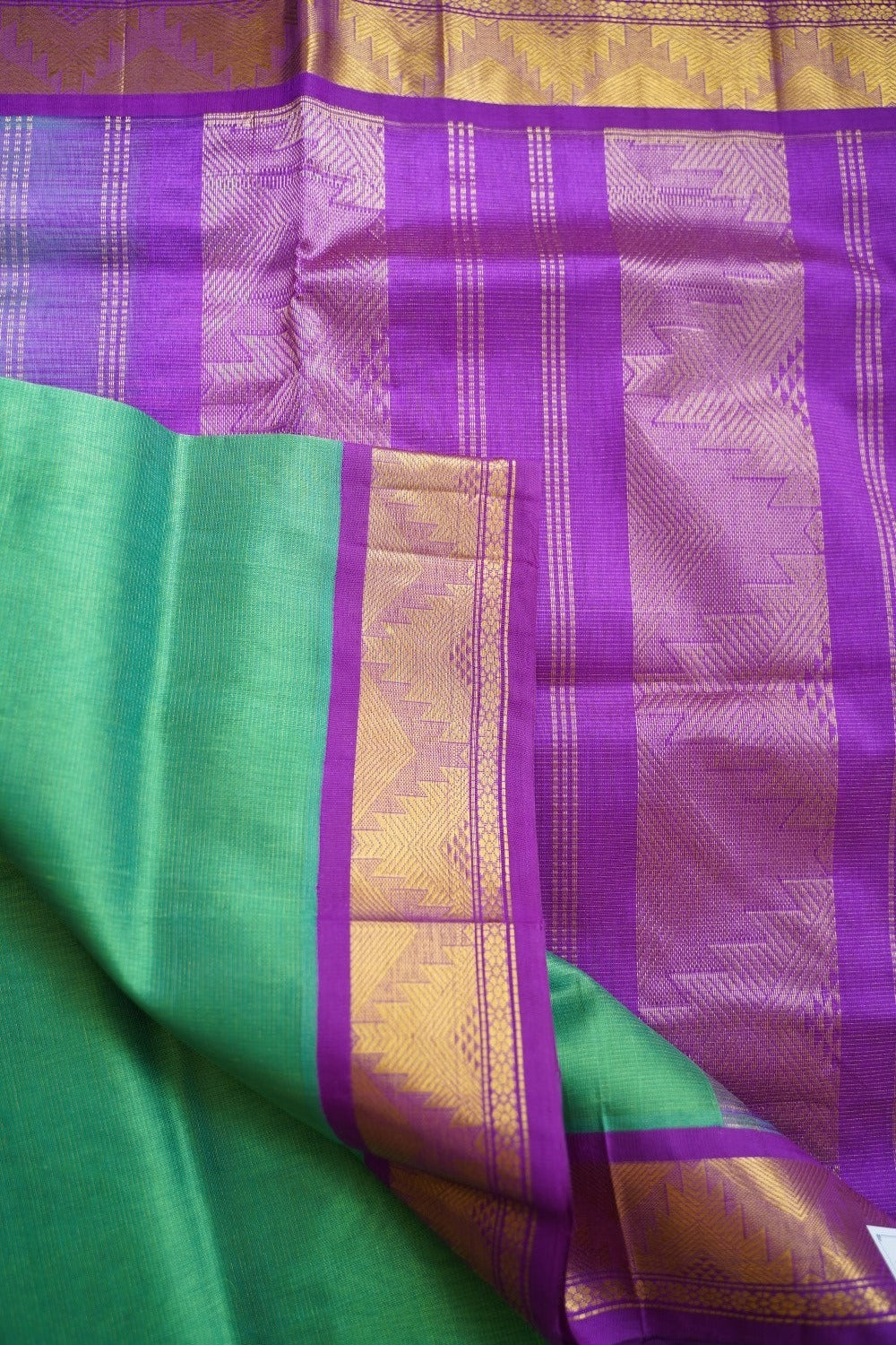Vairaoosi Leaf Green  Kanchi  Silk Cotton Saree With Zari Border PC11271