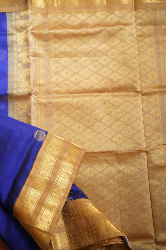 Ink Blue  Kanchi Silk Cotton Saree With Zari Border  PC10791