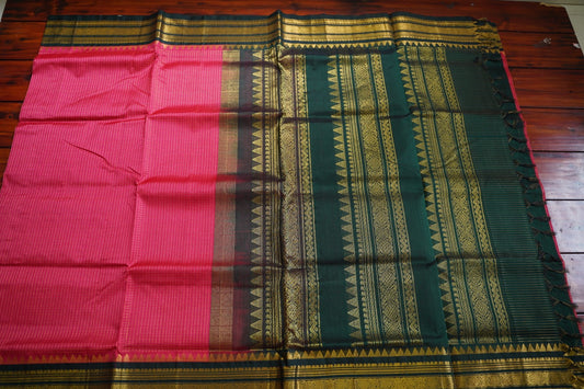 Kum Kum Red  Kanchi  Checks Silk Cotton Saree With Zari Border PC11266