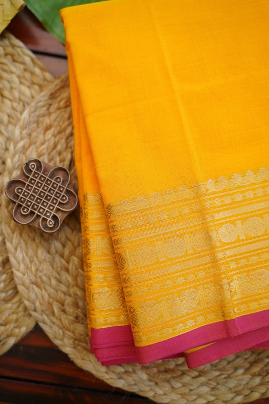 Bright Yellow  Kanchi handloom Cotton  Saree With Jari Border PC11301