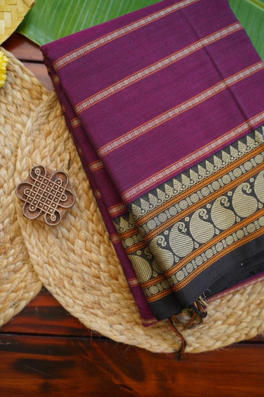Purple Veldhari Kanchi handloom Cotton saree with Thread border PC11290