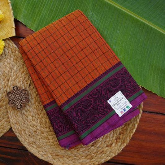 Rust Orange Lakshadeepam Kanchi handloom Cotton saree  PC11315