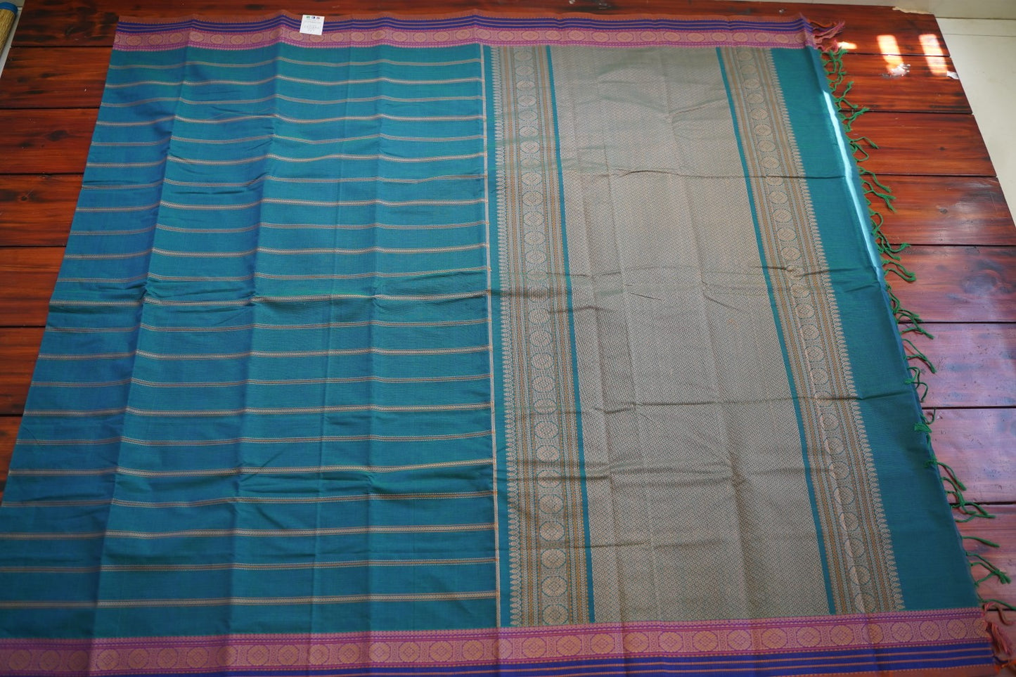 Peacock Blue Veldhari Kanchi handloom Cotton saree with Thread border PC11289