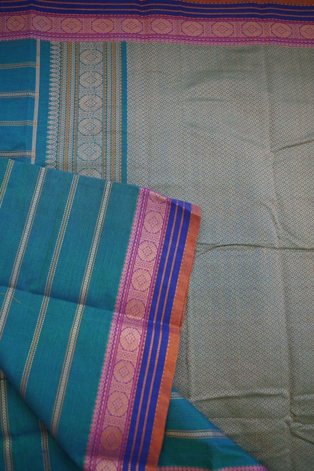 Peacock Blue Veldhari Kanchi handloom Cotton saree with Thread border PC11289
