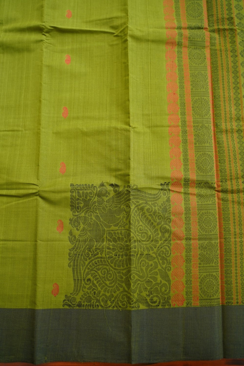 Green Gram  Kanchi handloom Cotton  Saree PC11287