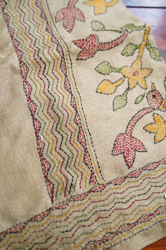 semi tussar kantha work saree PC18313