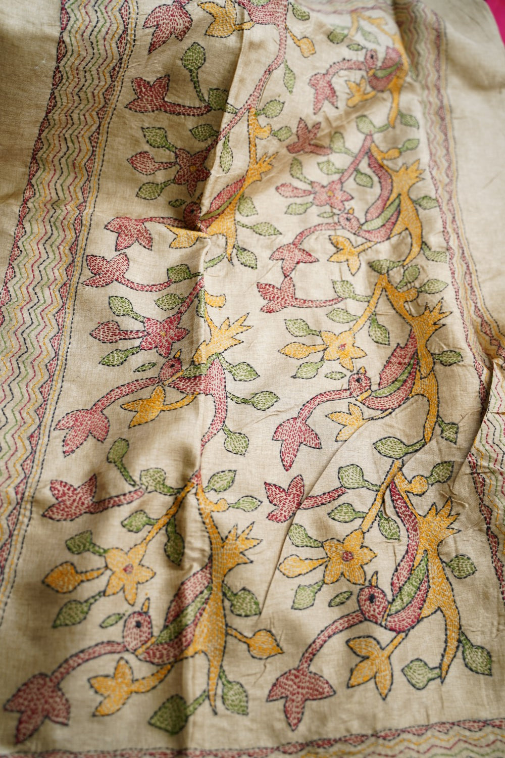 semi tussar kantha work saree PC18313