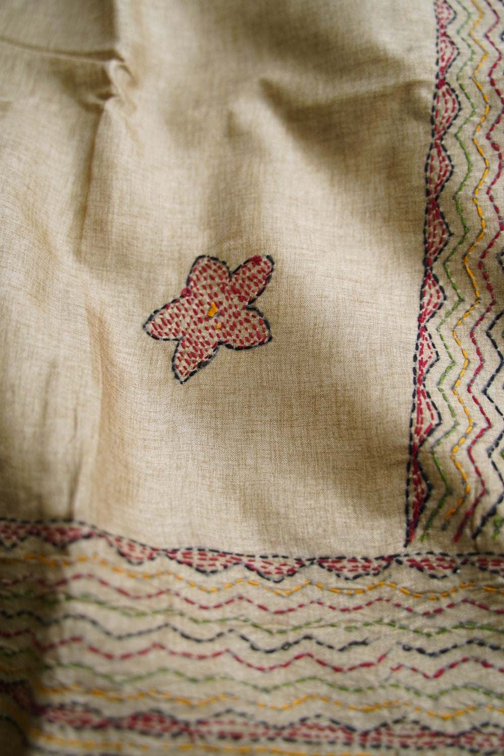 semi tussar kantha work saree PC18313