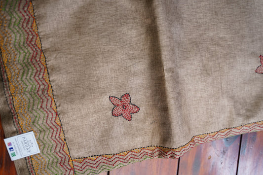 semi tussar kantha work saree PC18312