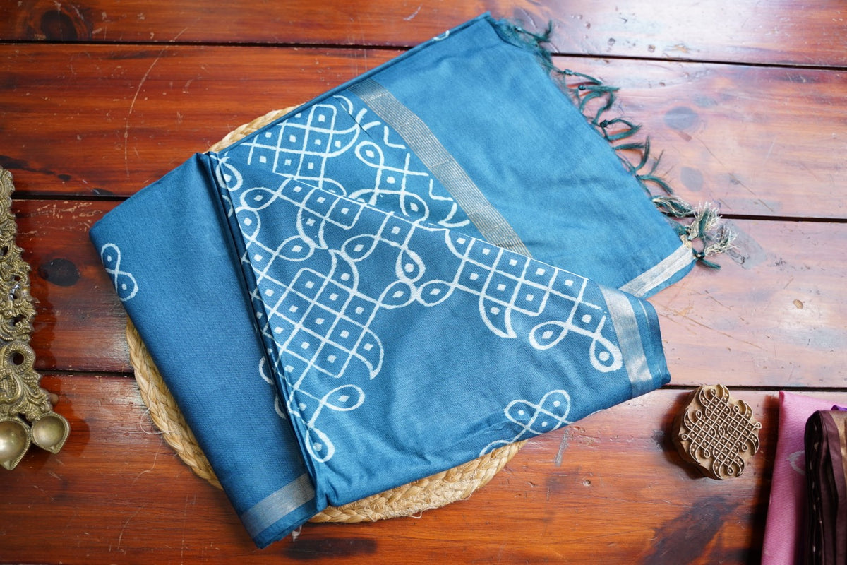 Semi chanderi kolam butta saree PC18285