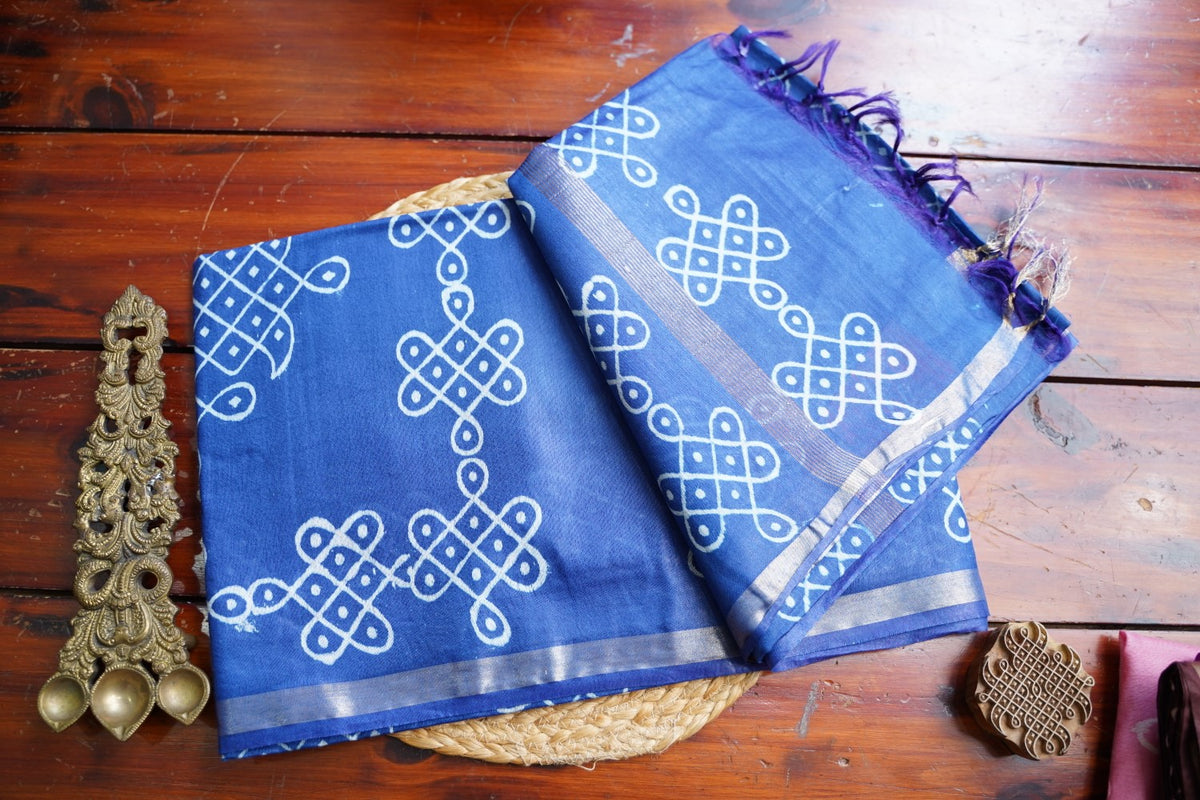 Semi chanderi kolam butta saree PC18287