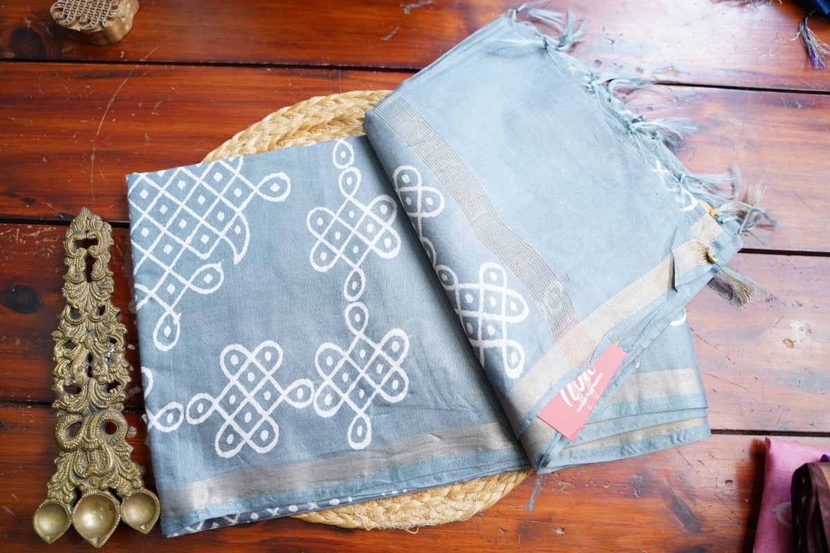Semi chanderi kolam butta saree PC18288