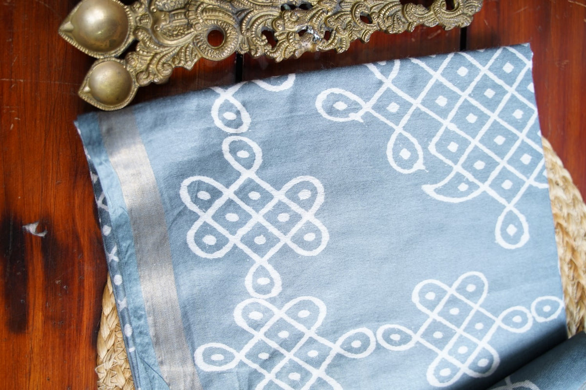 Semi chanderi kolam butta saree PC18288