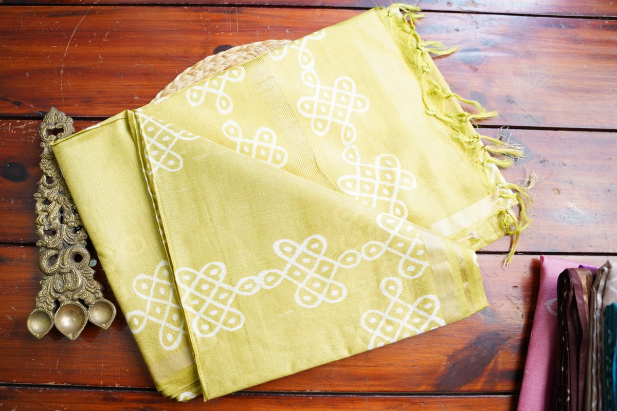 Semi chanderi kolam butta saree PC18290