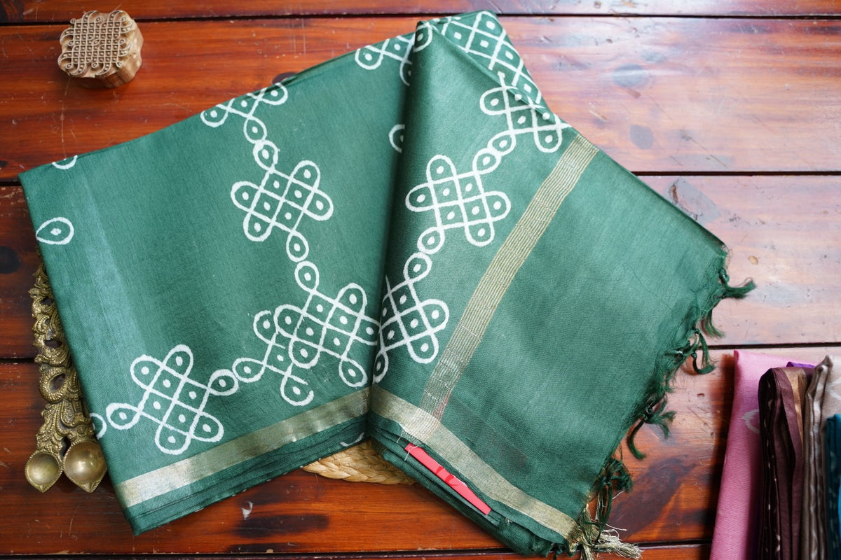 Semi chanderi kolam butta saree PC18273