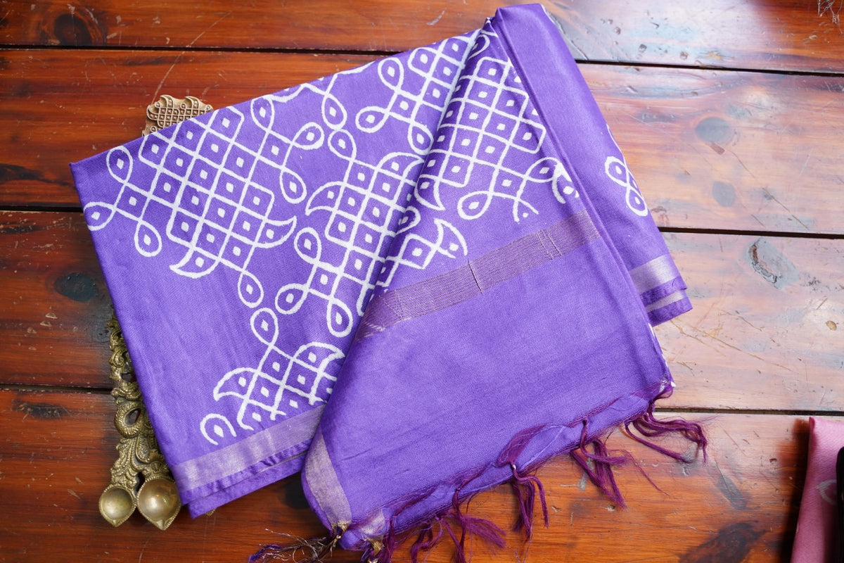 Semi chanderi kolam butta saree PC18275