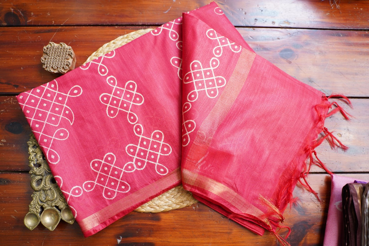 Semi chanderi kolam butta saree PC18277