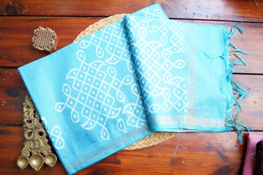 Semi chanderi kolam butta saree PC18279