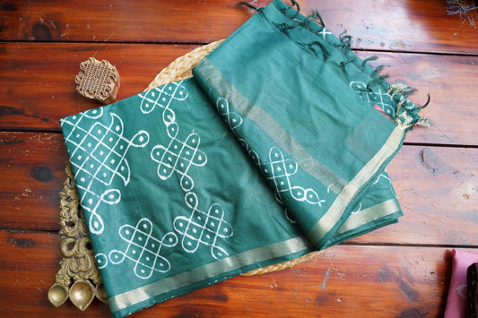 Semi chanderi kolam butta saree PC18276