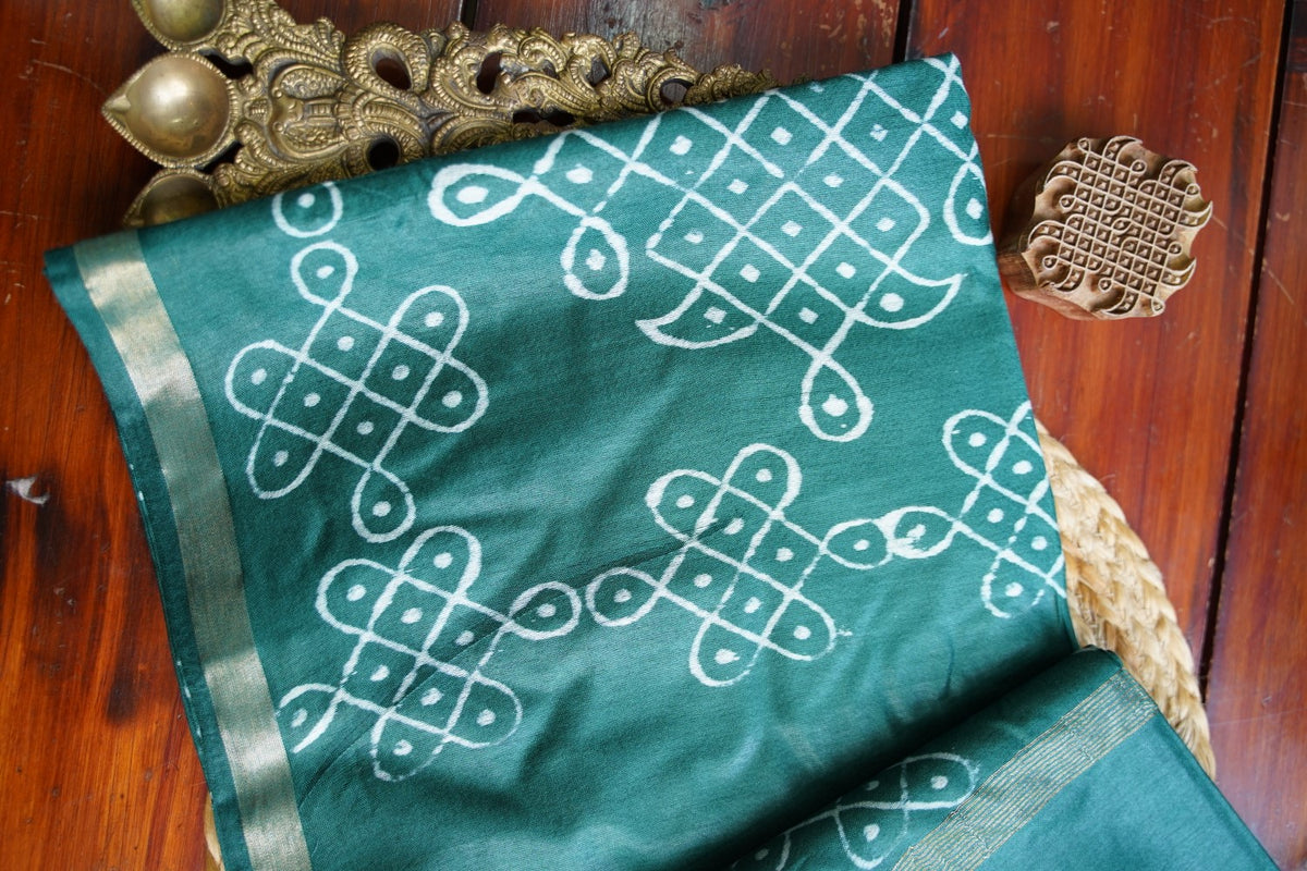 Semi chanderi kolam butta saree PC18276