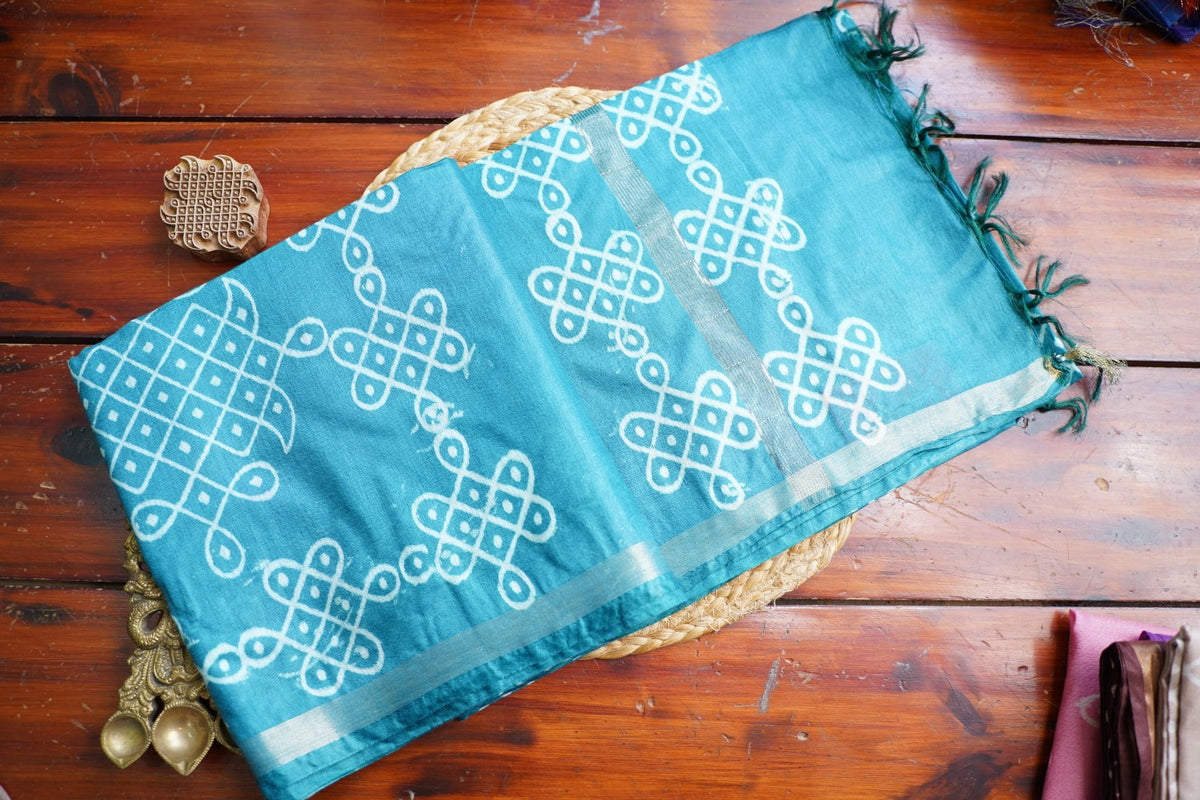 Semi chanderi kolam butta saree PC18280