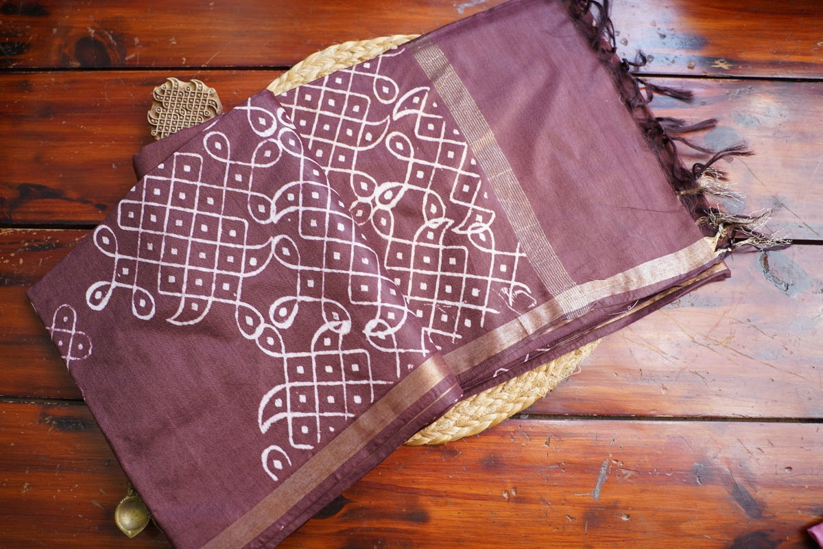 Semi chanderi kolam butta saree PC18270
