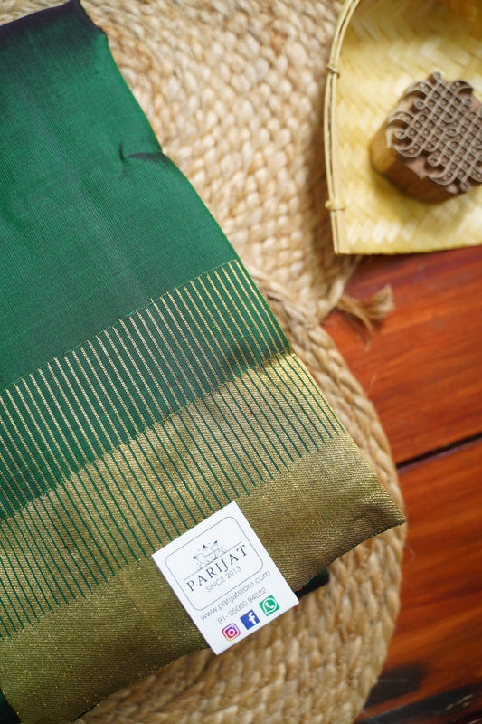 Bottel Green Seepu Rekku  Kanchi Silk Saree PC11375