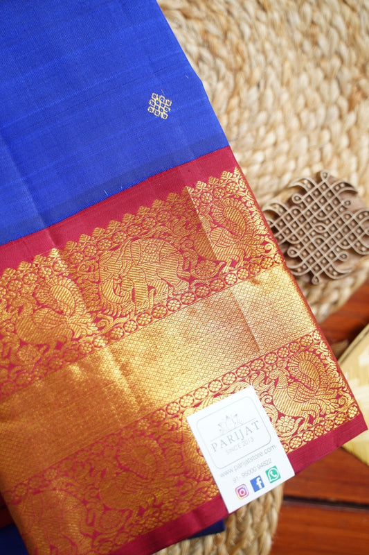 Royal Blue Kolam Butta  Pure Kanchi Silk Saree PC11377