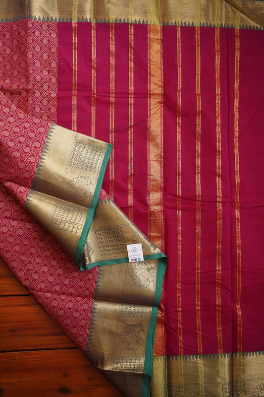 Purple Chettinad handloom Cotton Saree With Zari  Border PC10953