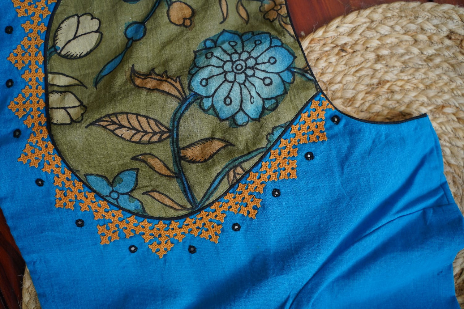 Red - Srikalahasti Kalamkari Handloom Cotton Blouse Piece