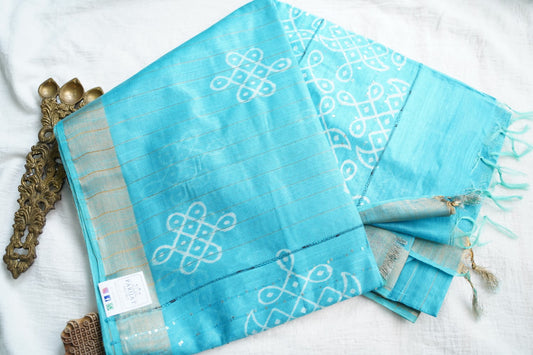 Semi chanderi kolam butta saree PC18409