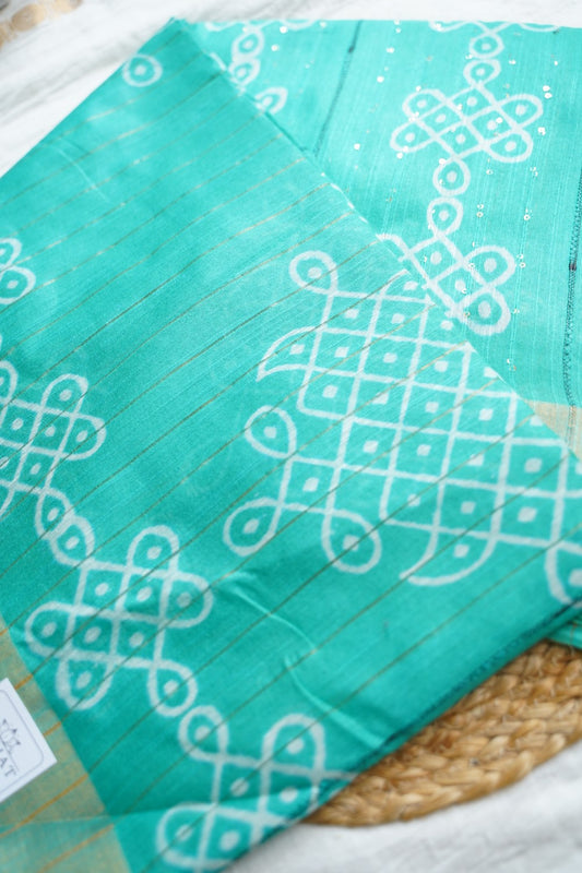 Semi chanderi kolam butta saree PC18408
