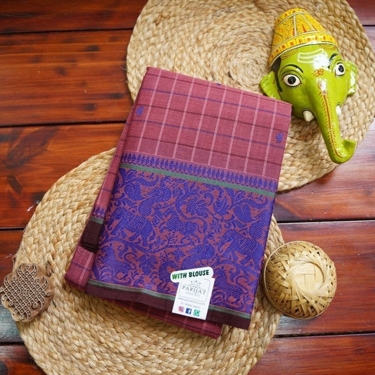 Onion Pink Chettinad handloom Cotton Saree With Vanasingaram Thread  Border PC11482