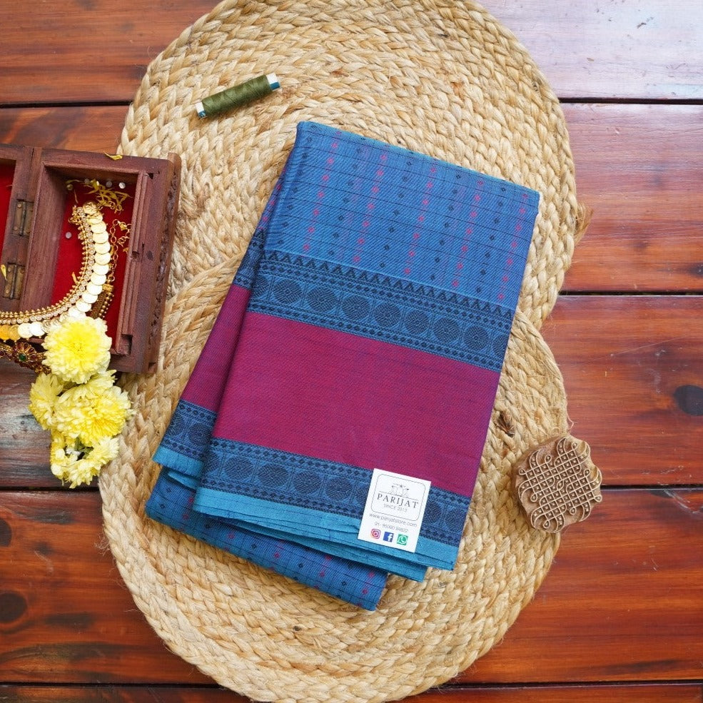 Anandha Blue Lakshadeepam   Kanchi handloom Cotton  Saree With Cotton  Border PC11576