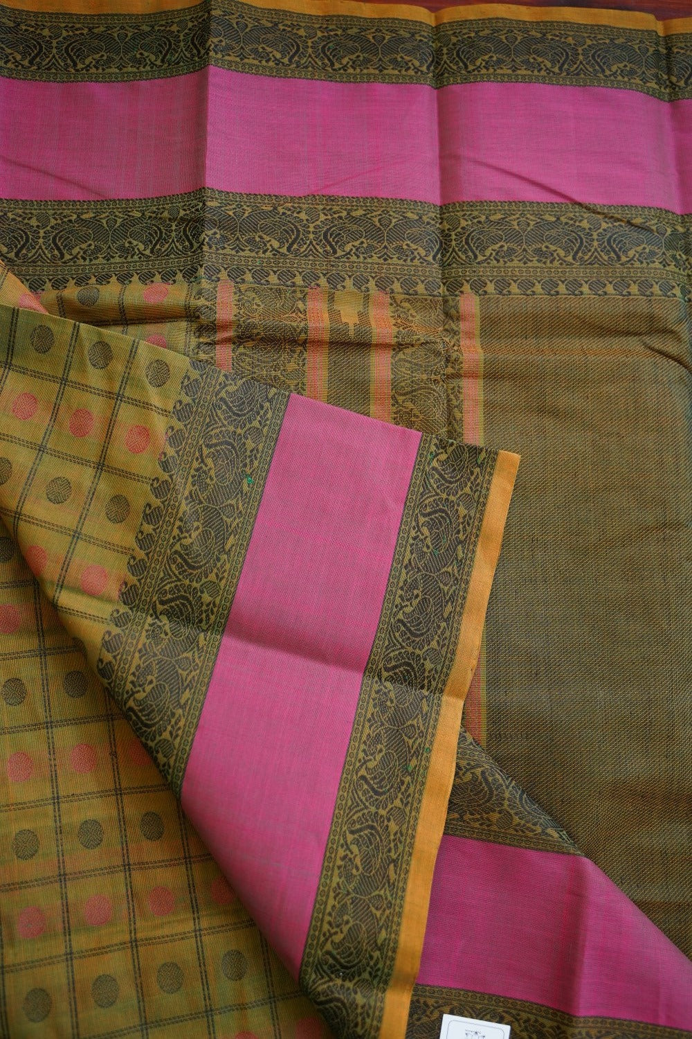 Mandhulir Green 1000 Butta  Kanchi handloom Cotton  Saree With Cotton  Border PC11586
